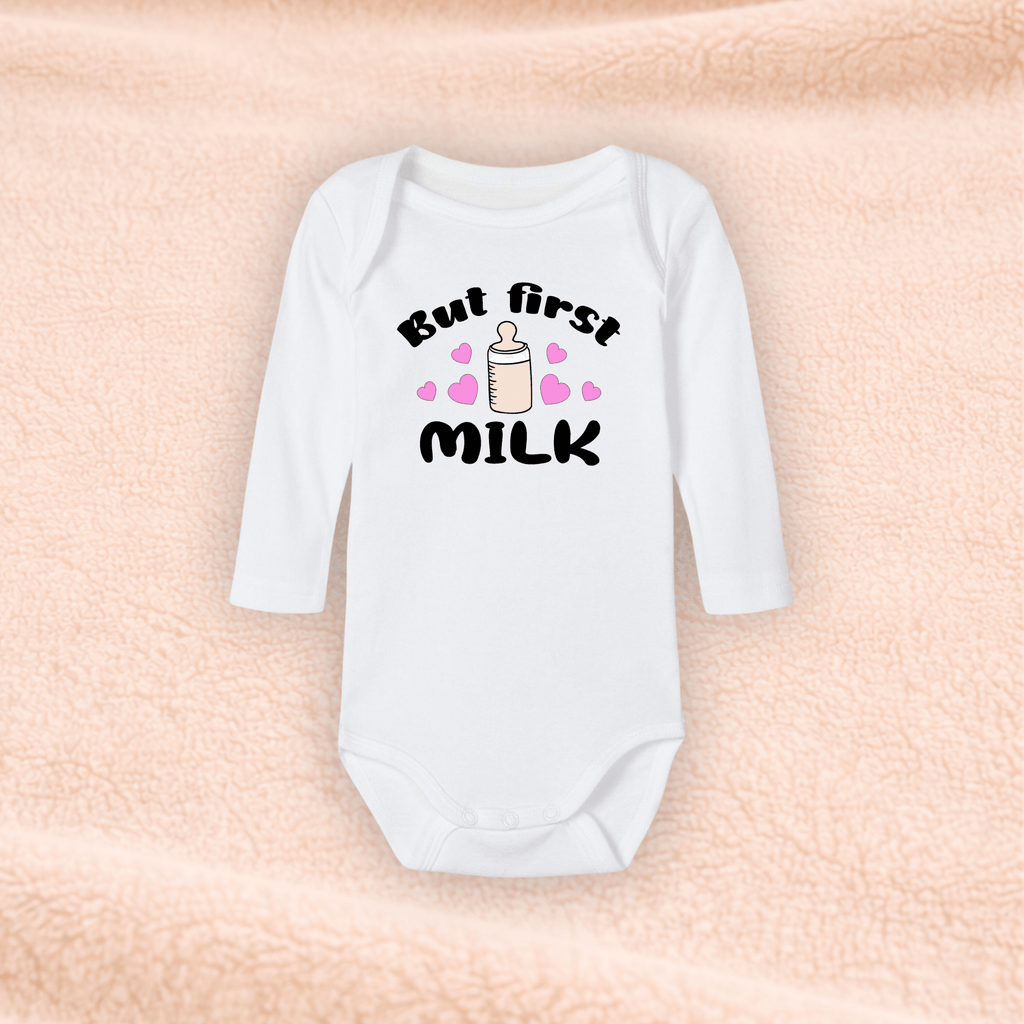 Langarmbody - But first Milk KrzR DruckZone