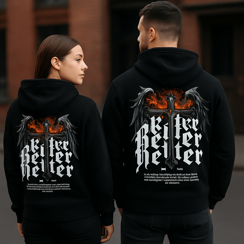 Premium Gothic Hoodie „Savior“ – Cross mit Flügeln KrzR DruckZone
