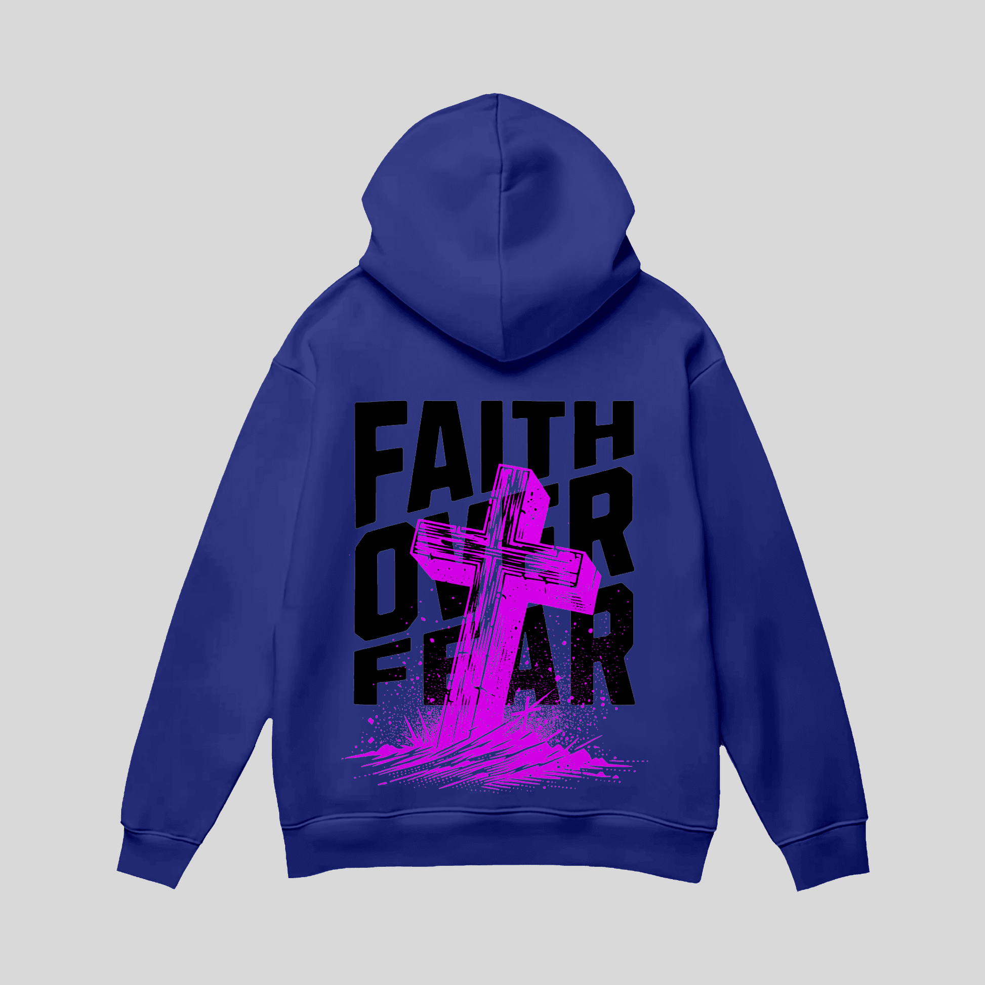 Premium Hoodie „Faith Over Fear“ – Christian Streetwear mit Cross-Print KrzR DruckZone