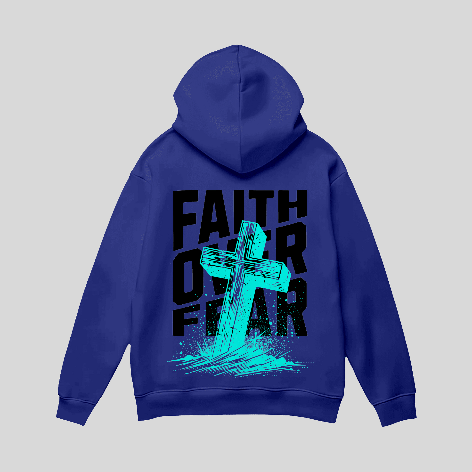 Premium Hoodie „Faith Over Fear“ – Christian Streetwear mit Cross-Print KrzR DruckZone