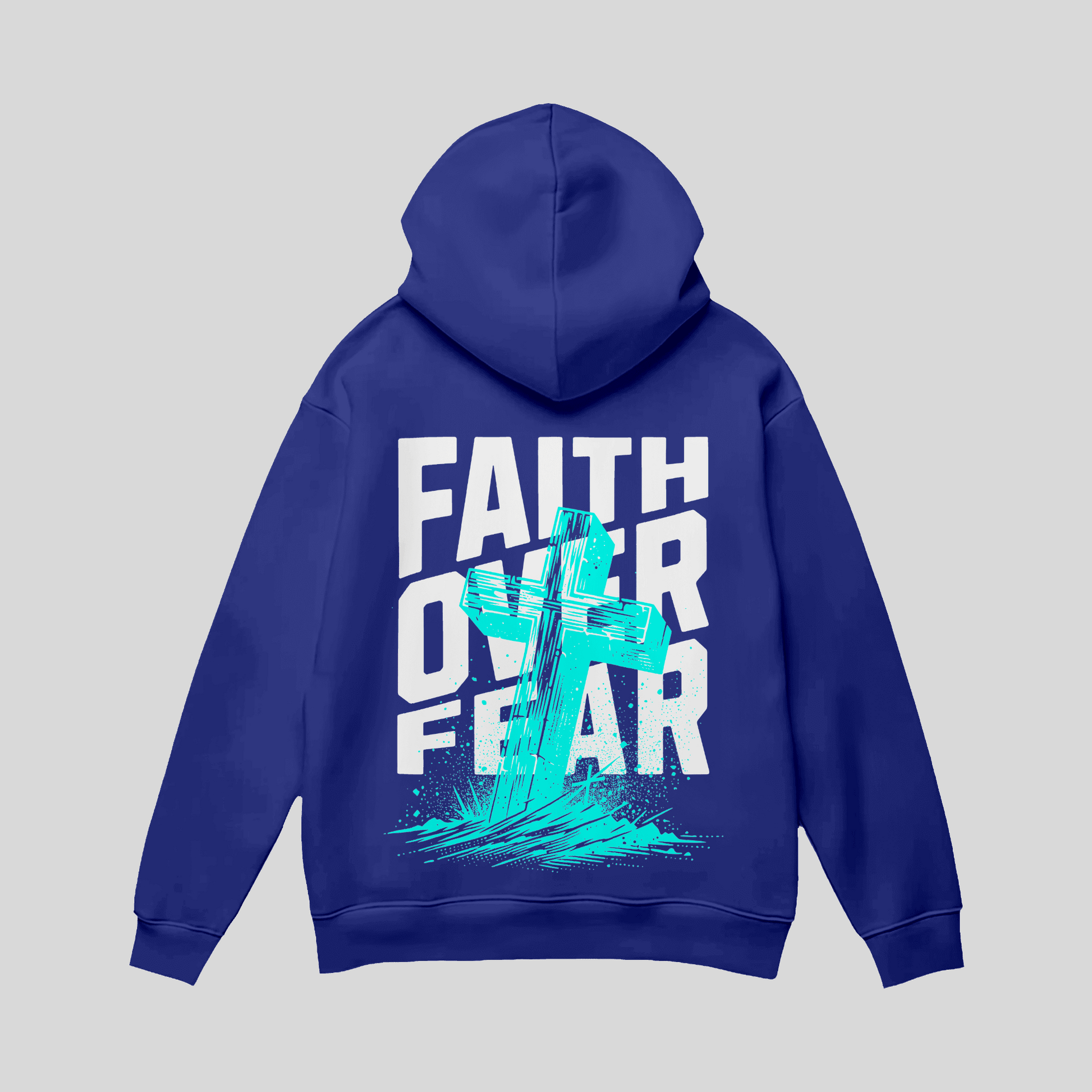 Premium Hoodie „Faith Over Fear“ – Christian Streetwear mit Cross-Print KrzR DruckZone