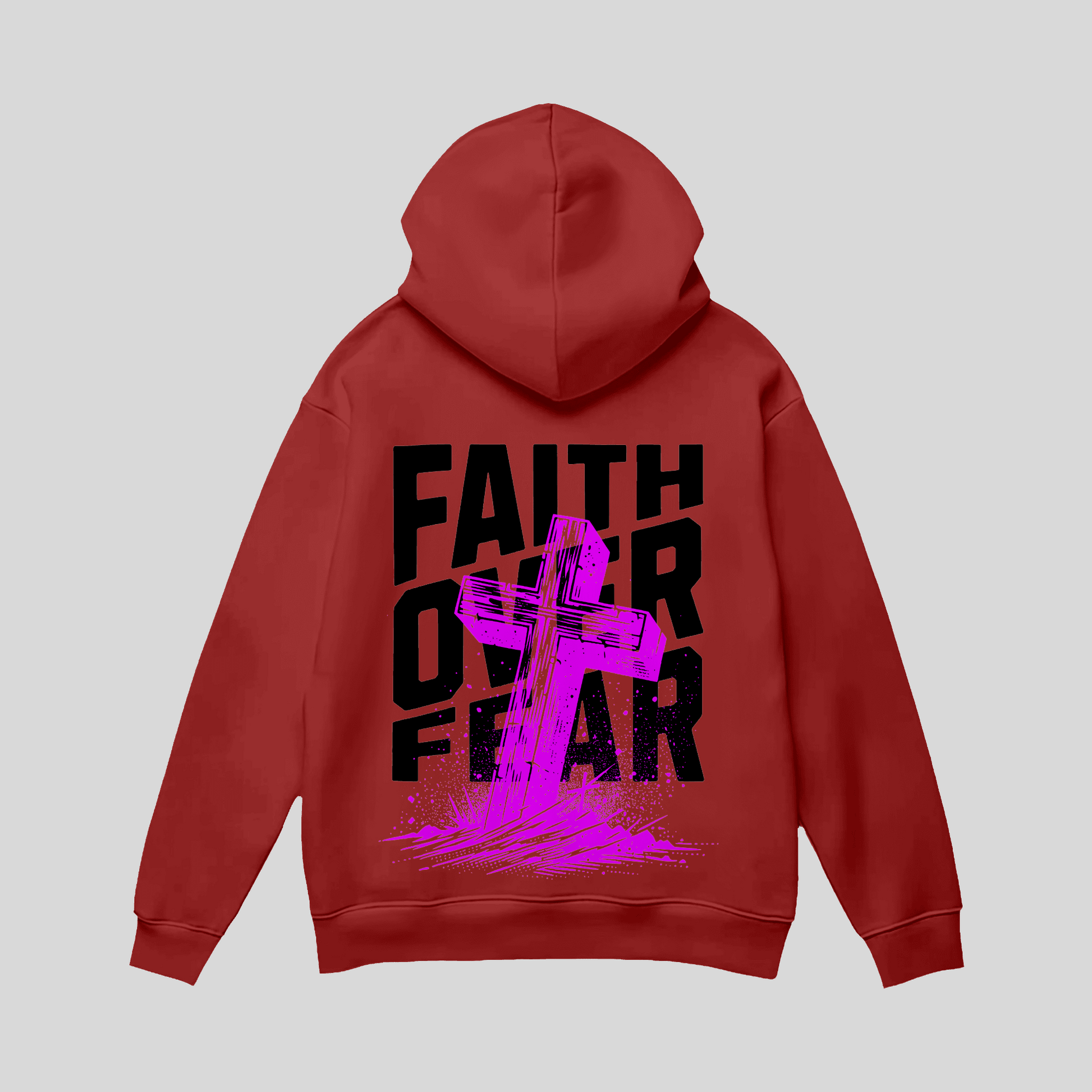 Premium Hoodie „Faith Over Fear“ – Christian Streetwear mit Cross-Print KrzR DruckZone