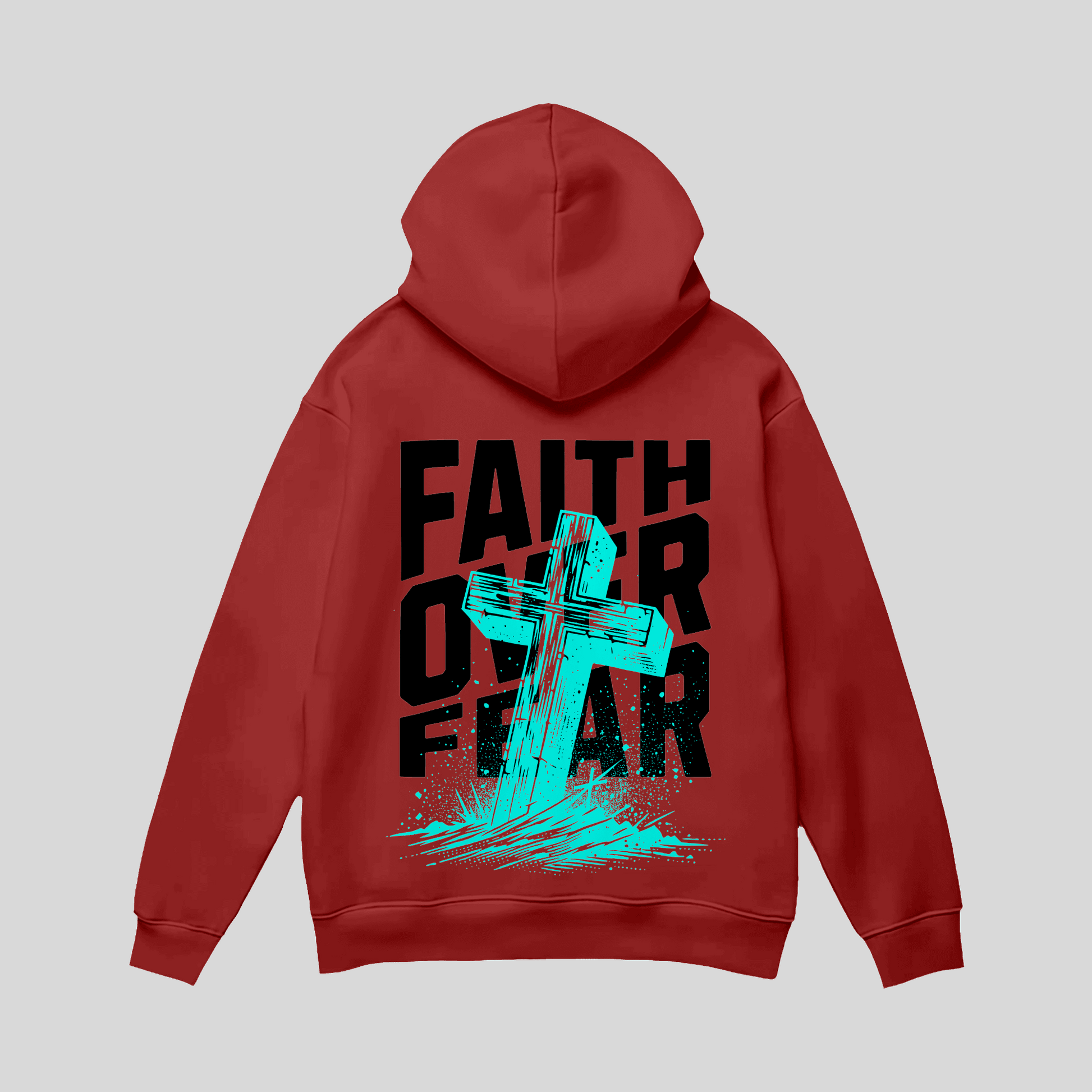Premium Hoodie „Faith Over Fear“ – Christian Streetwear mit Cross-Print KrzR DruckZone