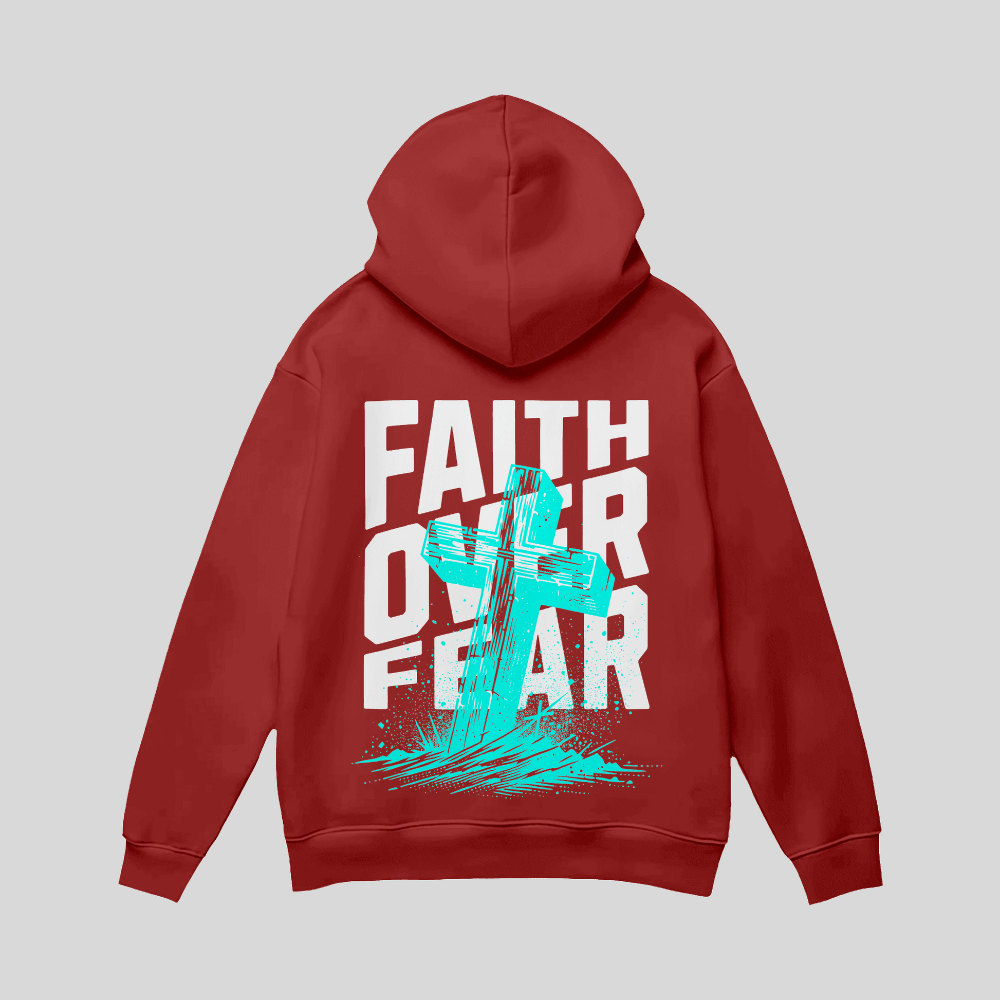 Premium Hoodie „Faith Over Fear“ – Christian Streetwear mit Cross-Print KrzR DruckZone