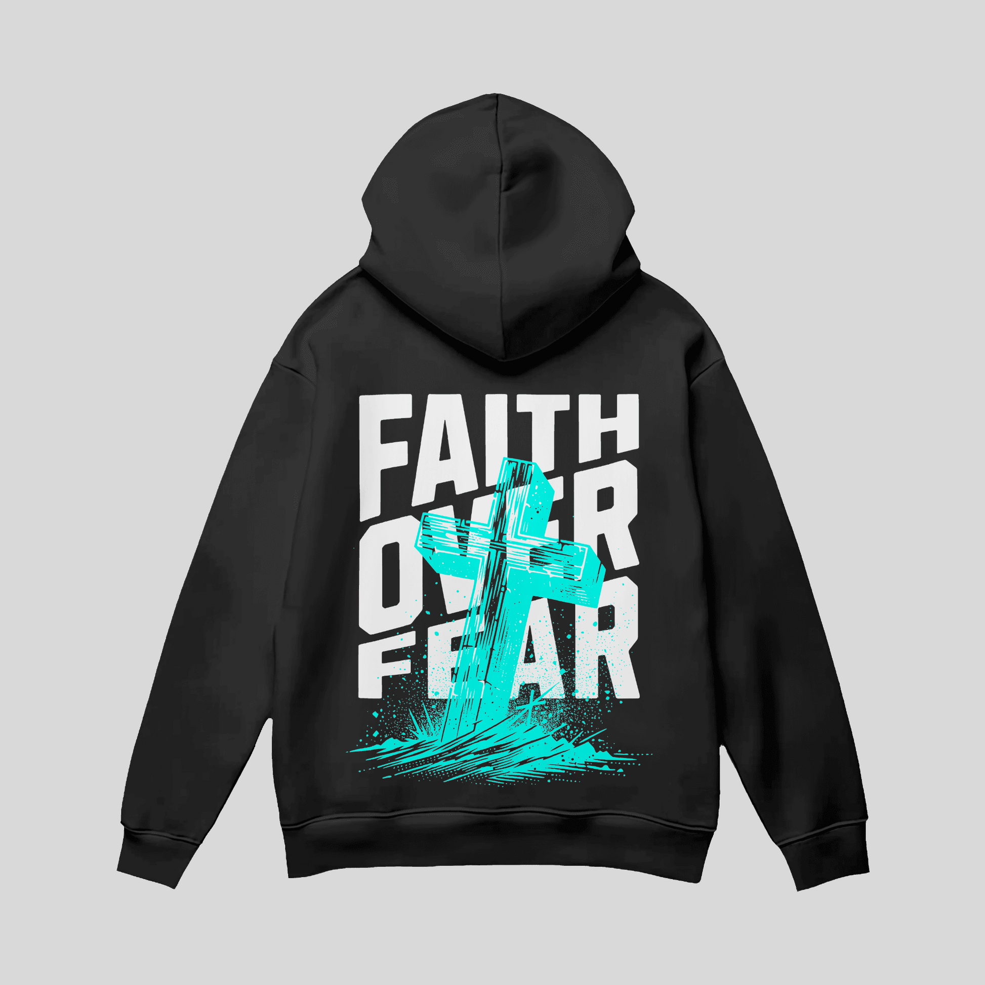 Premium Hoodie „Faith Over Fear“ – Christian Streetwear mit Cross-Print KrzR DruckZone