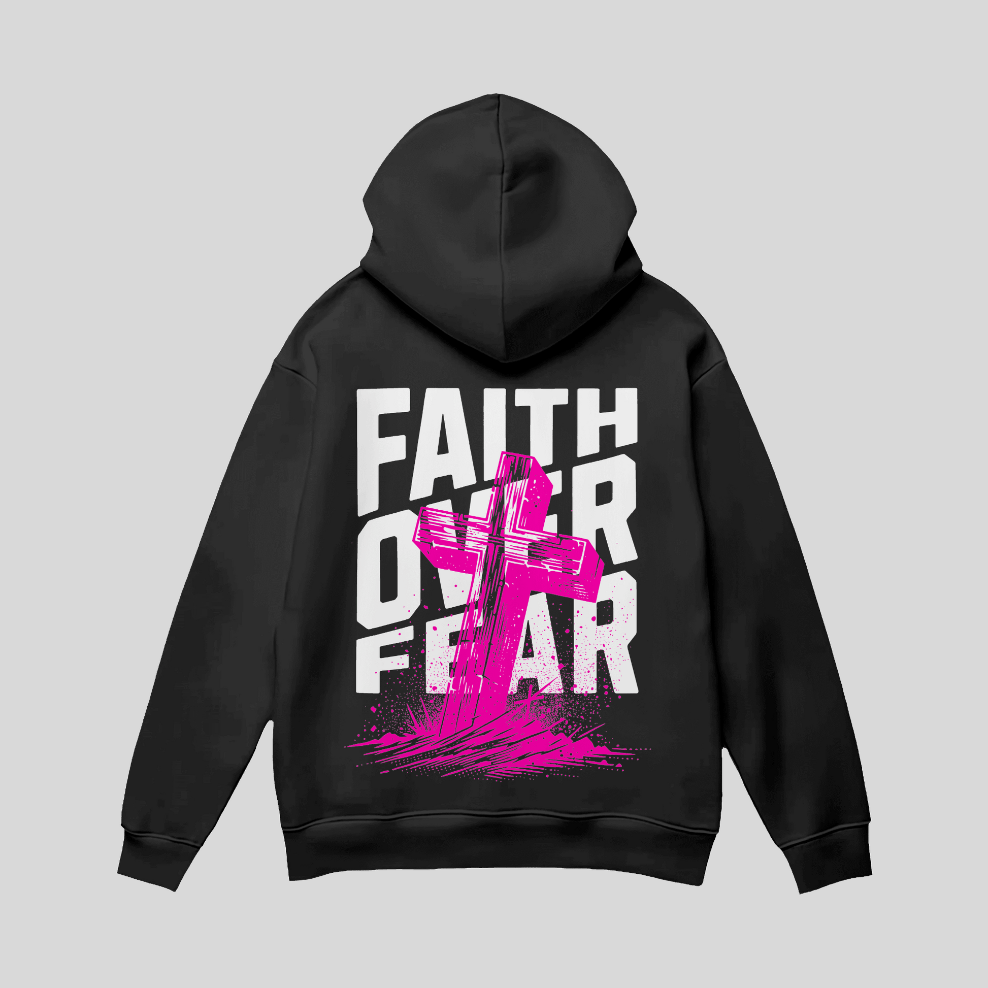 Premium Hoodie „Faith Over Fear“ – Christian Streetwear mit Cross-Print KrzR DruckZone