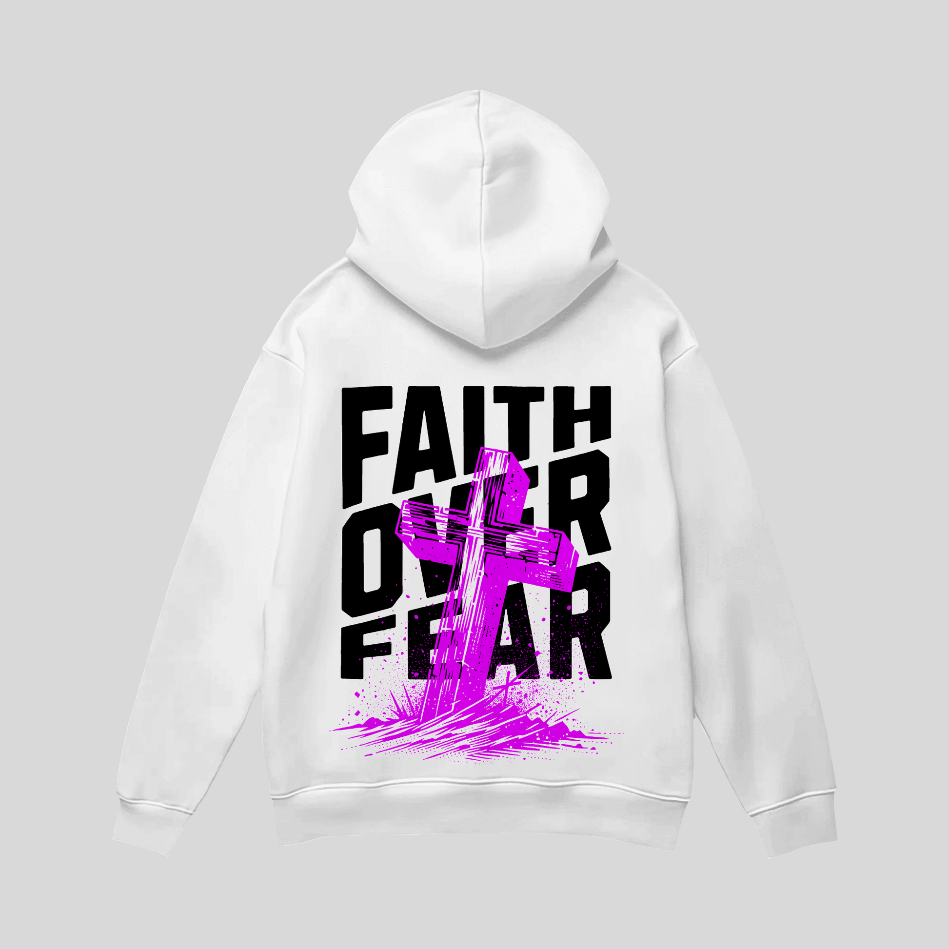 Premium Hoodie „Faith Over Fear“ – Christian Streetwear mit Cross-Print KrzR DruckZone