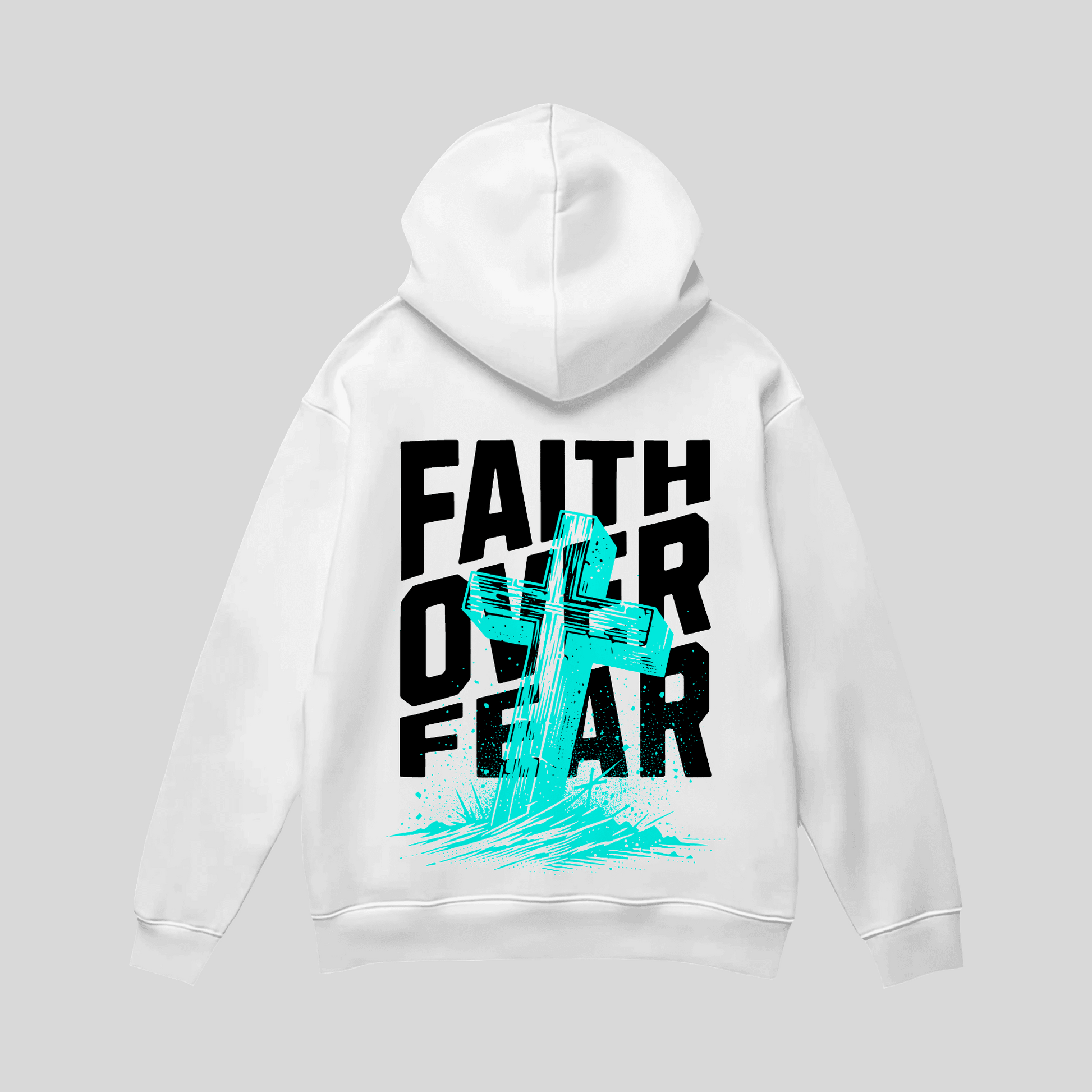 Premium Hoodie „Faith Over Fear“ – Christian Streetwear mit Cross-Print KrzR DruckZone
