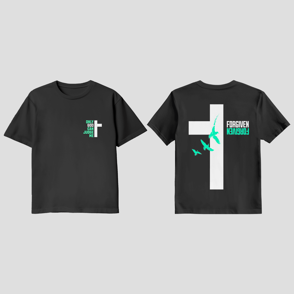 Faith T-Shirt mit Kreuz und Only God Can Judge Me – Vorder- und Rückseite