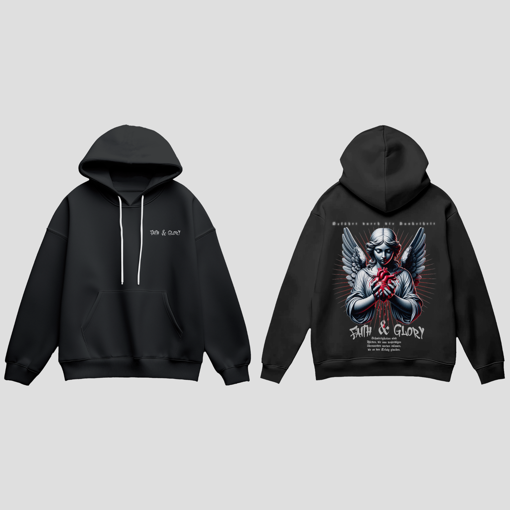 „schwarzer streetwear hoodie engel design front und backprintangel hoodie premium 280g“