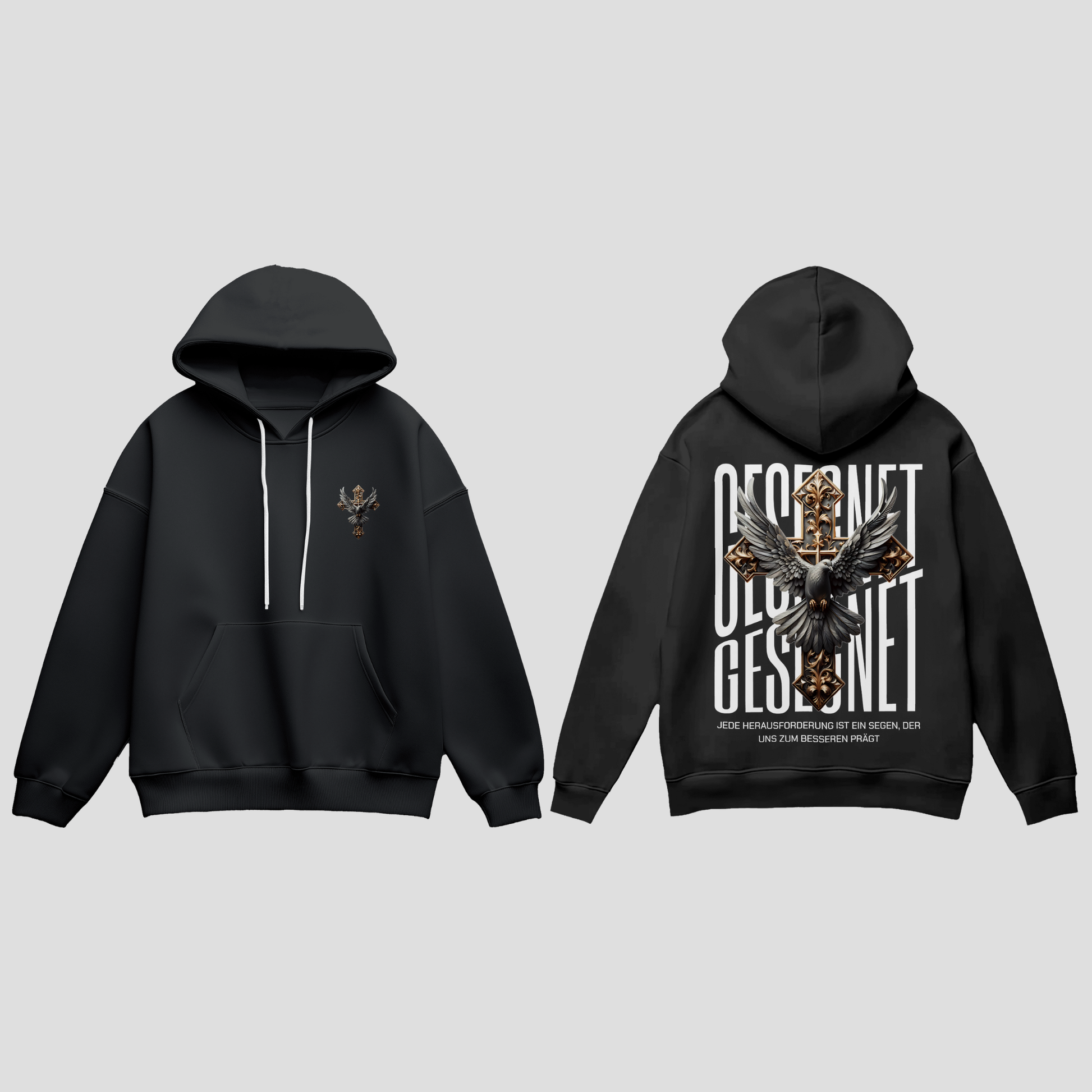 streetwear hoodie gesegnet rückendruck taube schwarz