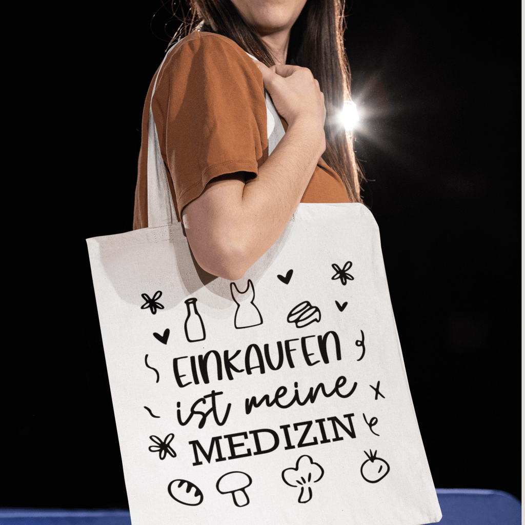 Stofftasche „Einkaufen ist meine Medizin“ | Wiederverwendbar KrzR DruckZone