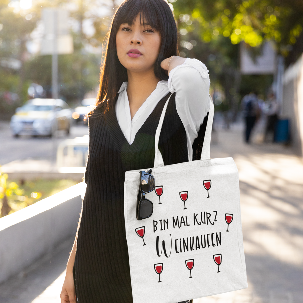 Stofftasche „Bin mal kurz Weinkaufen“ | Wiederverwendbar KrzR DruckZone