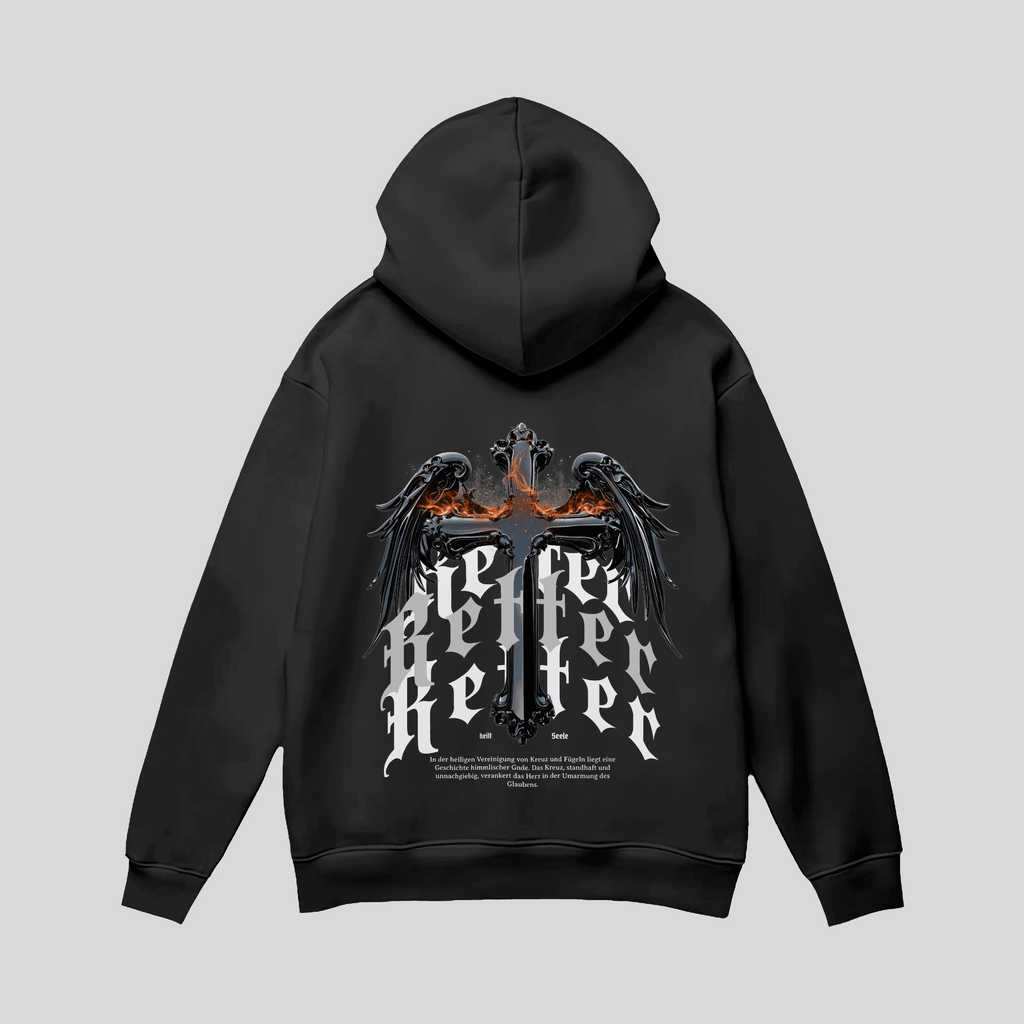 Premium Gothic Hoodie „Savior“ – Cross mit Flügeln KrzR DruckZone